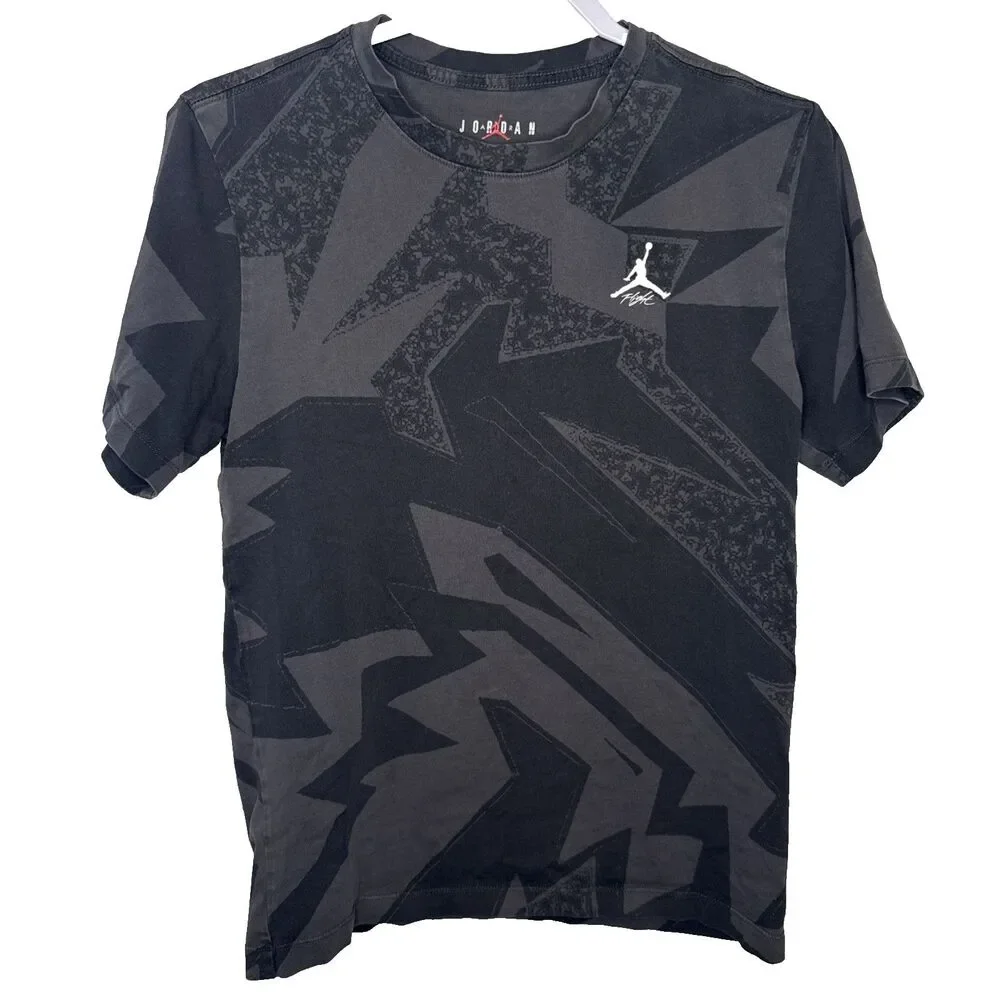 Jordan Flight Shirt Mens Small S Black Gray AOP Graphic Tee Nike Air Jumpman